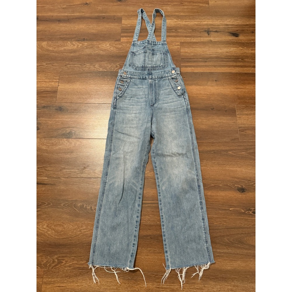 Joe's Jeans Captivate Wide Leg Denim Overalls Light Wash Raw Hem XS